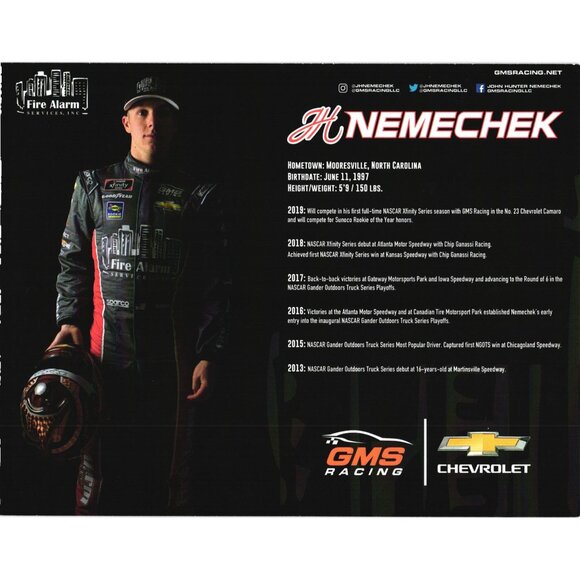 J H Nemecheck 23 2019 Racing Postcard Fire Alarm Services 8x6 - Picture 2 of 4